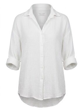 Tan + Lines Women's White Button-Down Linen/Cotton Shirt